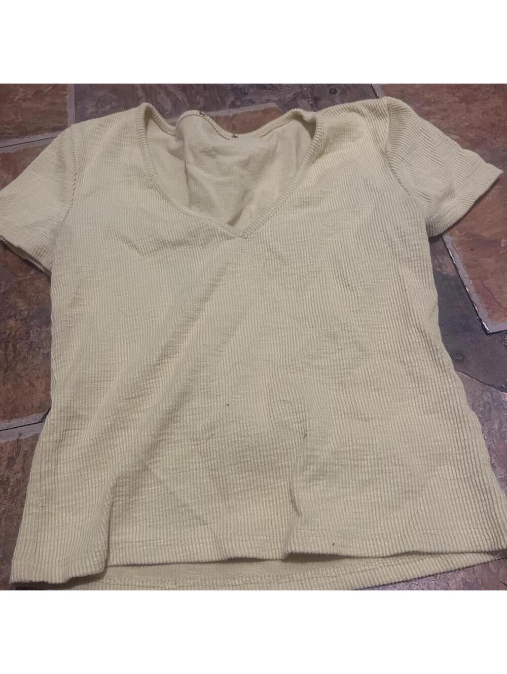 Women's Yellow and Cream Crop-top